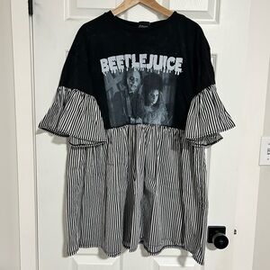 Beetlejuice Graphic Striped smock Dress